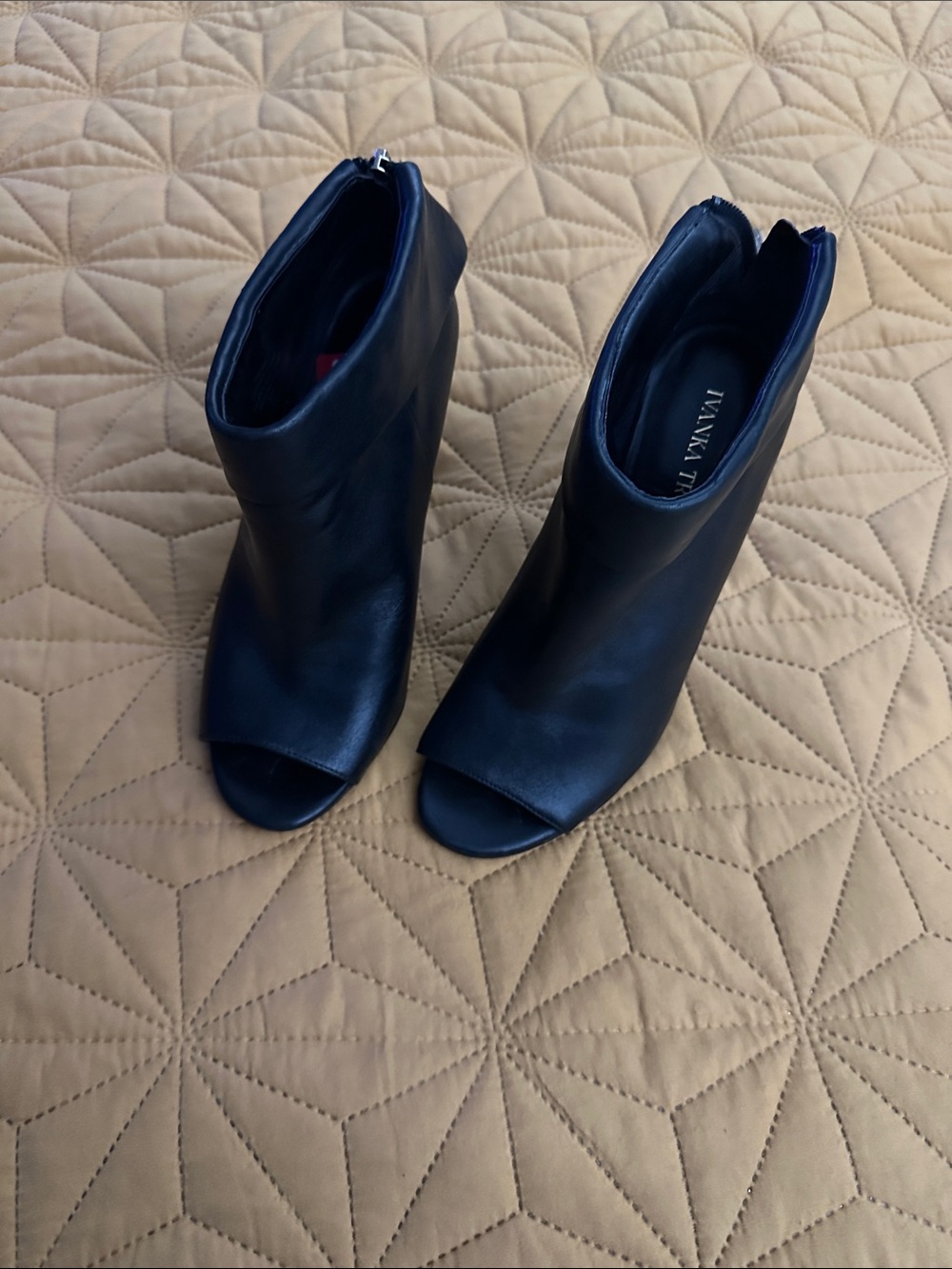 Ivanka Trump Black Peep-Toe Heeled Ankle Boots